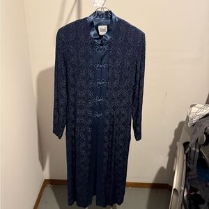 R&M Richards Karen Kwong Navy Brocade Jacket and Pants Set Women 12 Asian Style